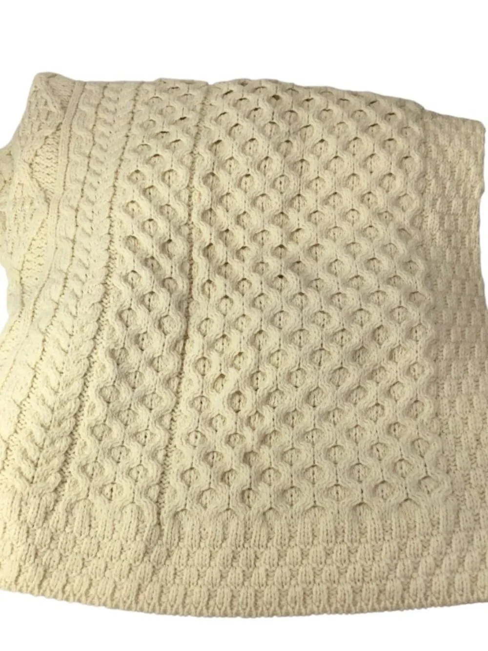 Kilronan Merino Wool Throw NIP Cable Knit Aran Ireland Natural 42 x 72
